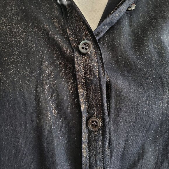 J. Crew Gold Dust Metallic Accents Black Semi Sheer Slim Fit Button Down Shirt 4 - Picture 3 of 15
